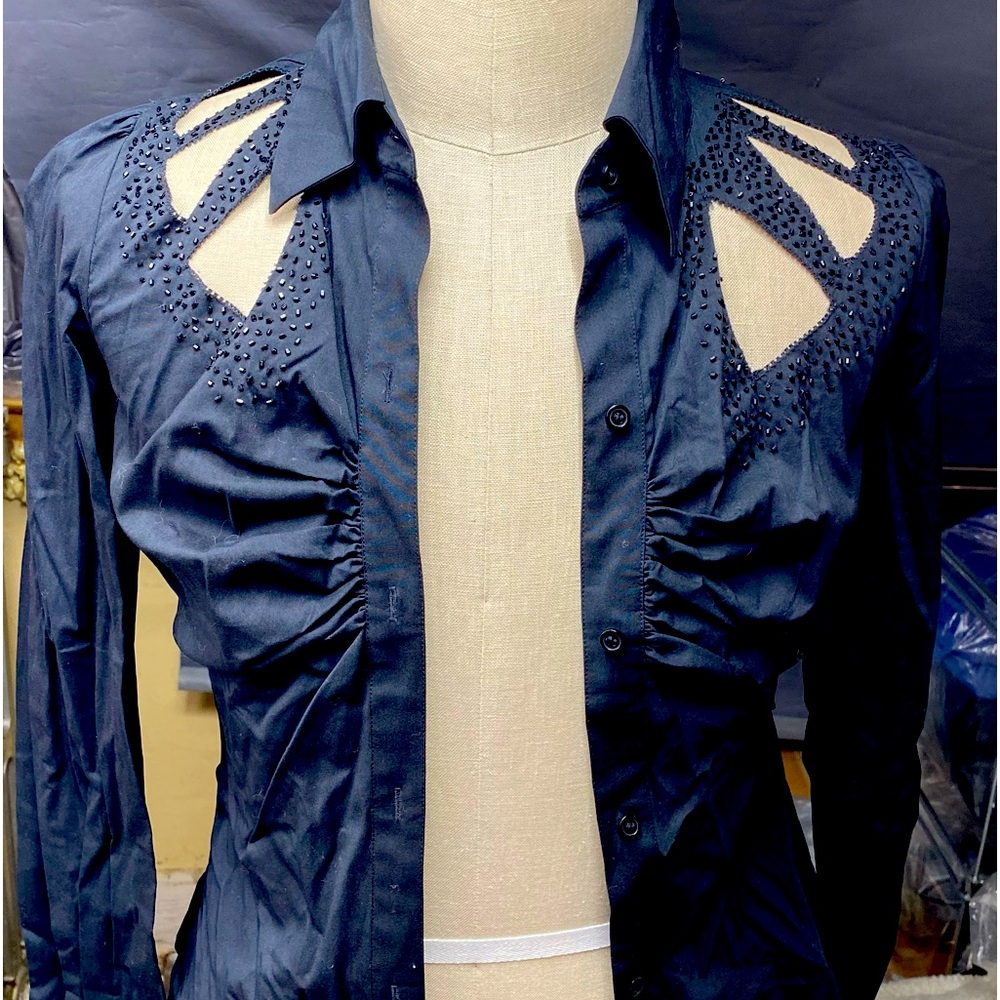 Black beaded open back and front top